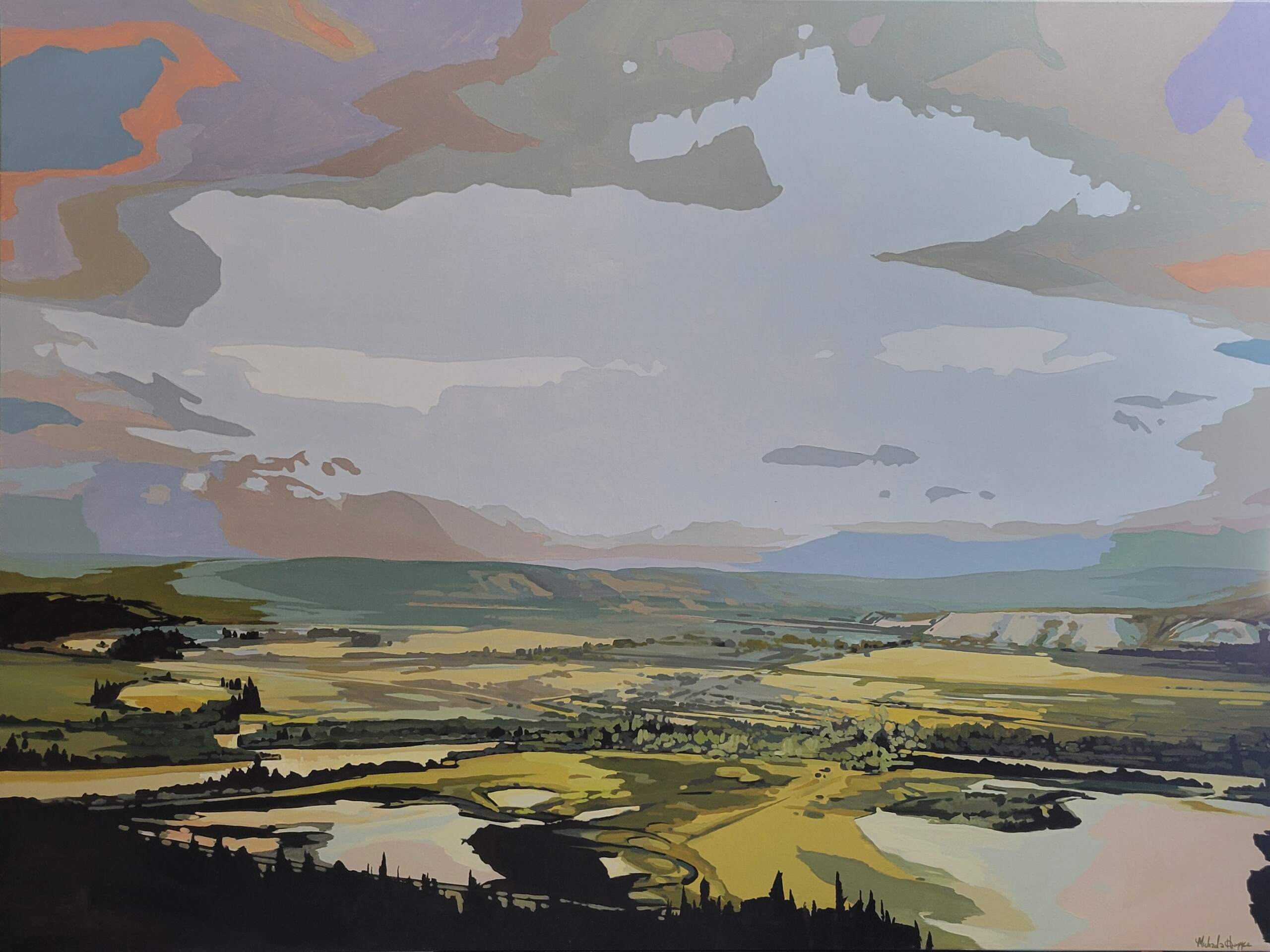 Come from Away, Original acrylic prairie landscape painting by Canadian artist Michaela Hoppe at Effusion Art Gallery in Invermere, BC.