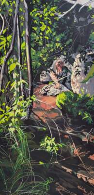 Looking Back Original acrylic figurative landscape painting by Canadian artist Michaela Hoppe at Effusion Art Gallery in Invermere, BC.