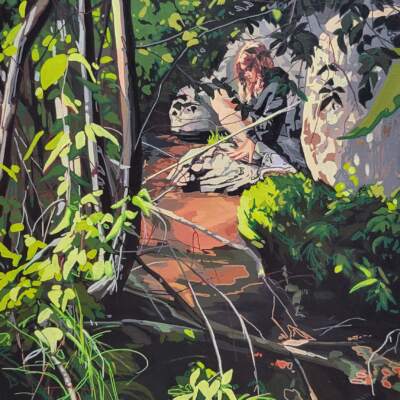 Looking Back Original acrylic figurative landscape painting by Canadian artist Michaela Hoppe at Effusion Art Gallery in Invermere, BC.