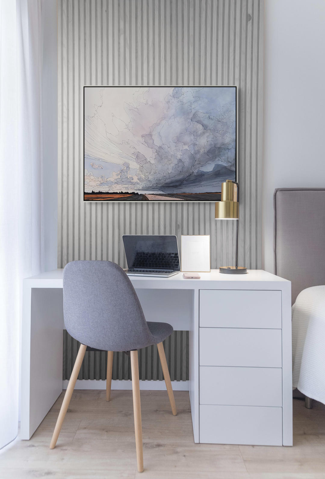 You Get What You Give, original acrylic + marker stormy prairie sky painting by Canadian artist Michaela Hoppe at Effusion Art Gallery in Invermere, BC.