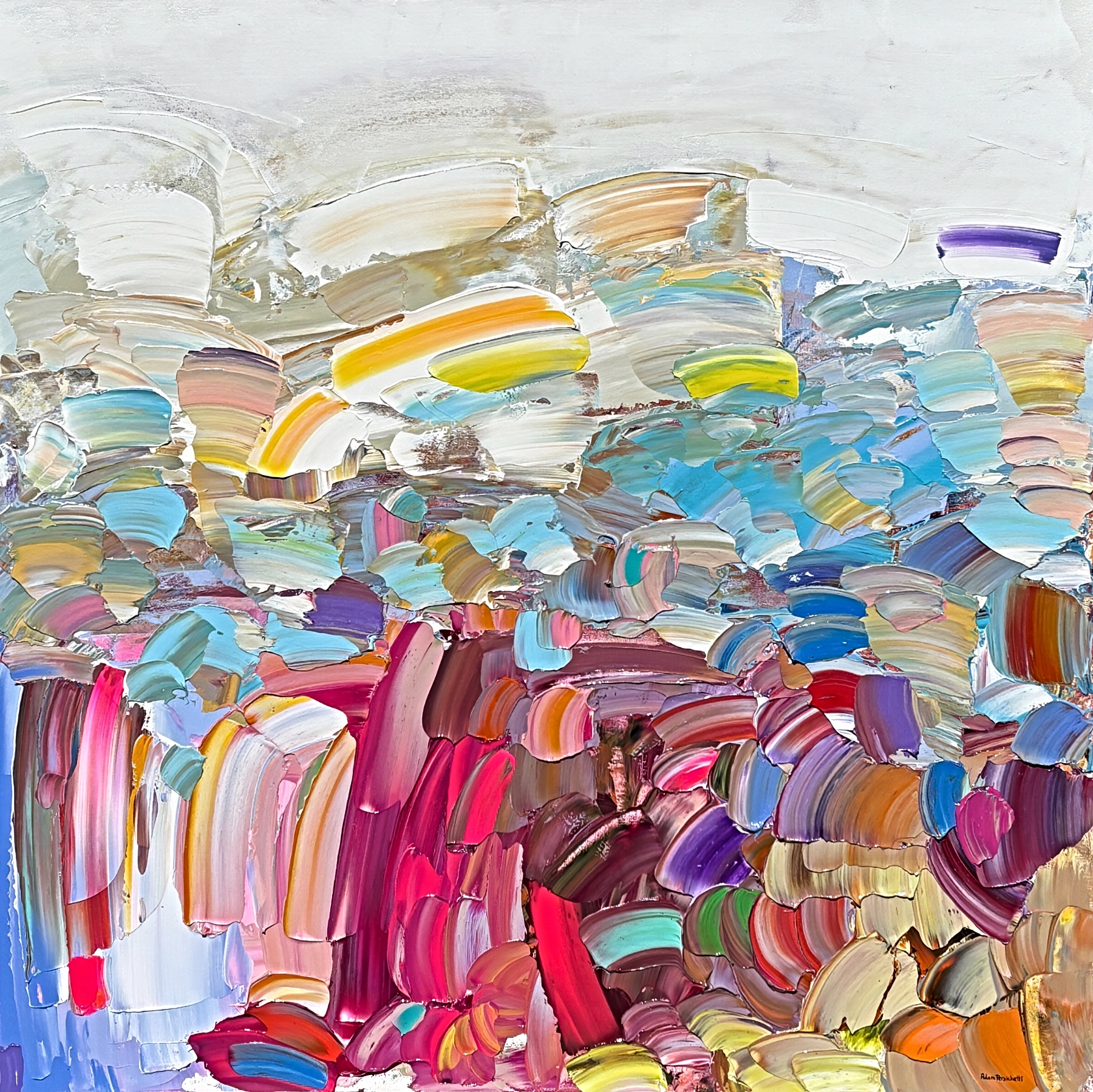 Harvest Season, original acrylic abstract painting by Canadian artist Adam Persichetti at Effusion Art Gallery in Invermere, BC.