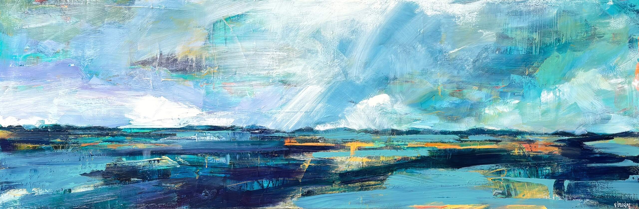 Swirling Skies original acrylic prairie landscape painting by Canadian artist Verne Busby at Effusion Art Gallery in Invermere, BC.