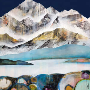Le calm ça fair sourire, original mixed media mountain landscape painting by Canadian artist Sylvain Leblanc at Effusion Art Gallery in Invermere, BC.
