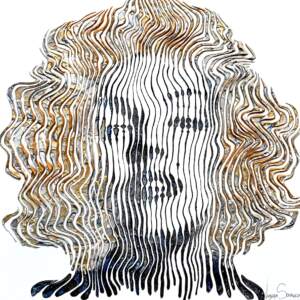 Marilyn Monroe Eclipsed Muse, original 3-D mixed media painting of Marilyn Monroe by Canadian artist Virginie Schroeder at Effusion Art Gallery in Invermere, BC.