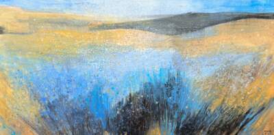 Sky and Sage, original acrylic soft prairie landscape painting by Canadian artist Diana Zasadny at Effusion Art Gallery in Invermere, BC.