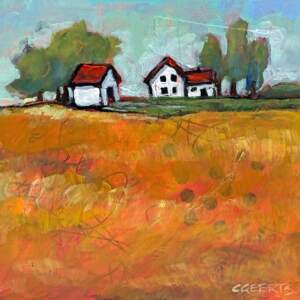 A Place in the Country, original mixed media autumn farm landscape painting by Canadian artist Connie Geerts at Effusion Art Gallery in Invermere, BC.
