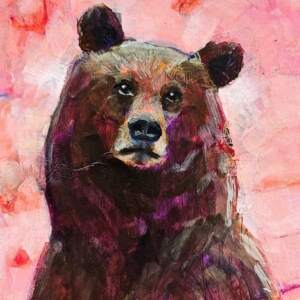 Cailin, original mini mixed media standing bear painting by Canadian artist Connie Geerts at Effusion Art Gallery in Invermere, BC.