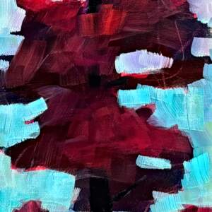 In a Cool Forest, original acrylic pixelated tree painting by Canadian artist Connie Geerts at Effusion Art Gallery in Invermere, BC.
