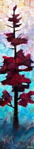 In a Cool Forest, original acrylic pixelated tree painting by Canadian artist Connie Geerts at Effusion Art Gallery in Invermere, BC.