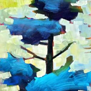 Living My Best Life, original acrylic pixelated tree painting by Canadian artist Connie Geerts at Effusion Art Gallery in Invermere, BC.