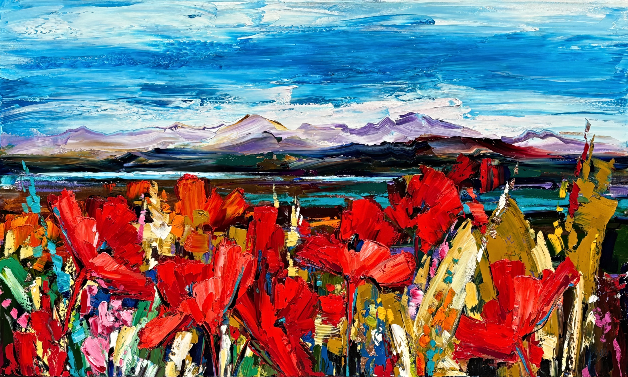 But it's True, original landscape painting with wildflowers by Canadian artist Kimberly Kiel at Effusion Art Gallery in Invermere, BC.