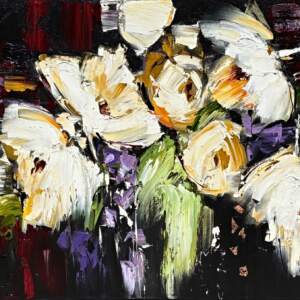 Could Have Been Anywhere, original modern floral painting with copper leaf by Canadian artist Kimberly Kiel at Effusion Art Gallery in Invermere, BC.