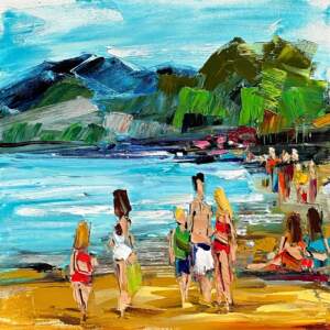In the Summertime 1, original beach painting by Canadian artist Kimberly Kiel at Effusion Art Gallery in Invermere, BC.