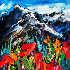 Iconic Images of the Rockies: Banff National Park 2, original mountain landscape painting in Banff National Park by Canadian artist Kimberly Kiel at Effusion Art Gallery in Invermere, BC.