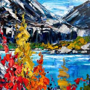 Iconic Images of the Rockies: Banff National Park 3, original lake landscape painting in Banff National Park by Canadian artist Kimberly Kiel at Effusion Art Gallery in Invermere, BC.