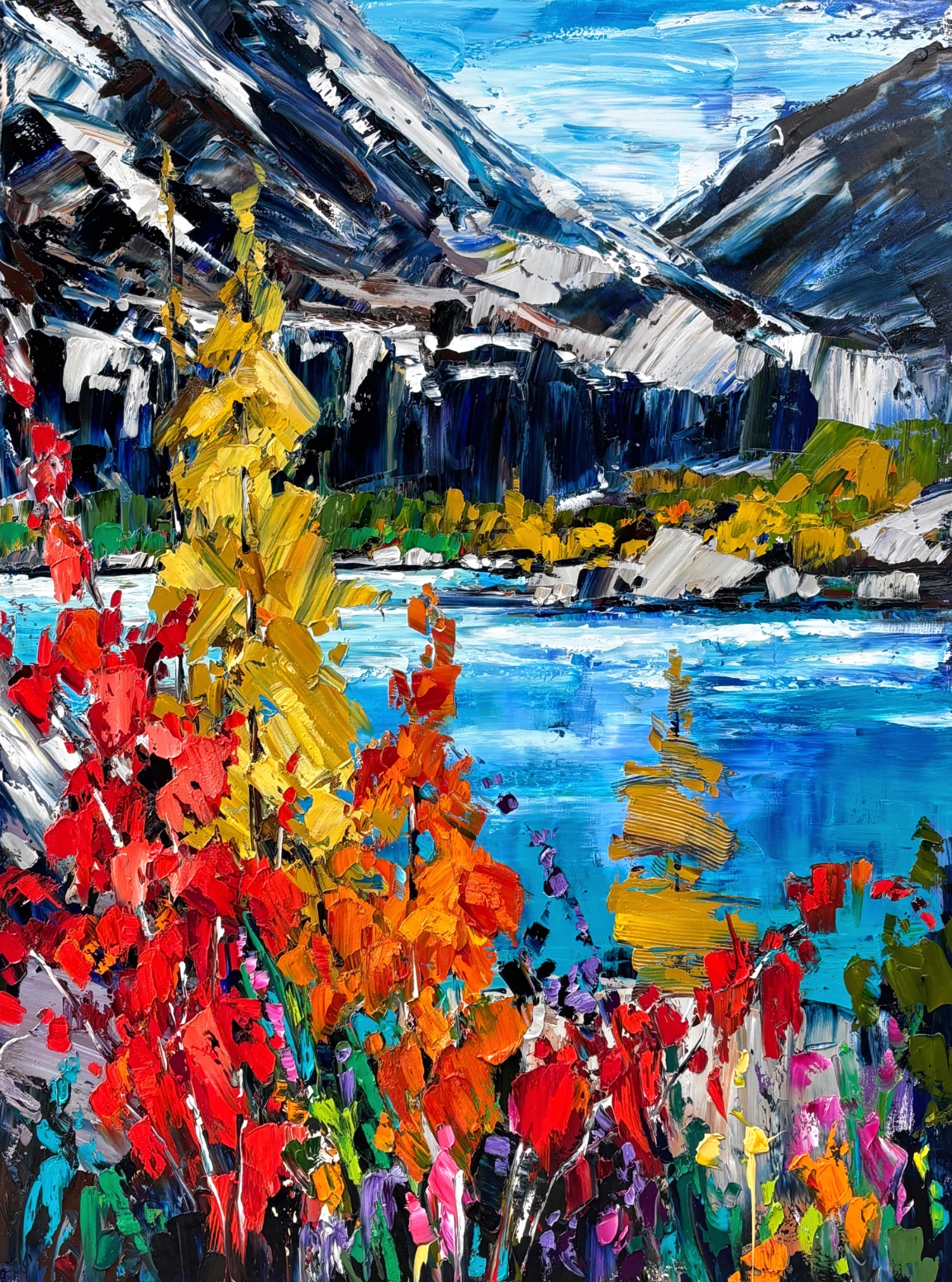Iconic Images of the Rockies: Banff National Park 3, original lake landscape painting in Banff National Park by Canadian artist Kimberly Kiel at Effusion Art Gallery in Invermere, BC.
