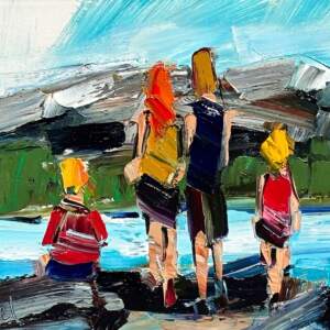 In the Summertime 2, original lake hiking painting by Canadian artist Kimberly Kiel at Effusion Art Gallery in Invermere, BC.