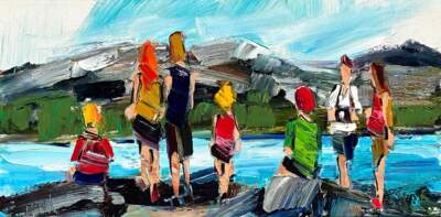 In the Summertime 2, original lake hiking painting by Canadian artist Kimberly Kiel at Effusion Art Gallery in Invermere, BC.