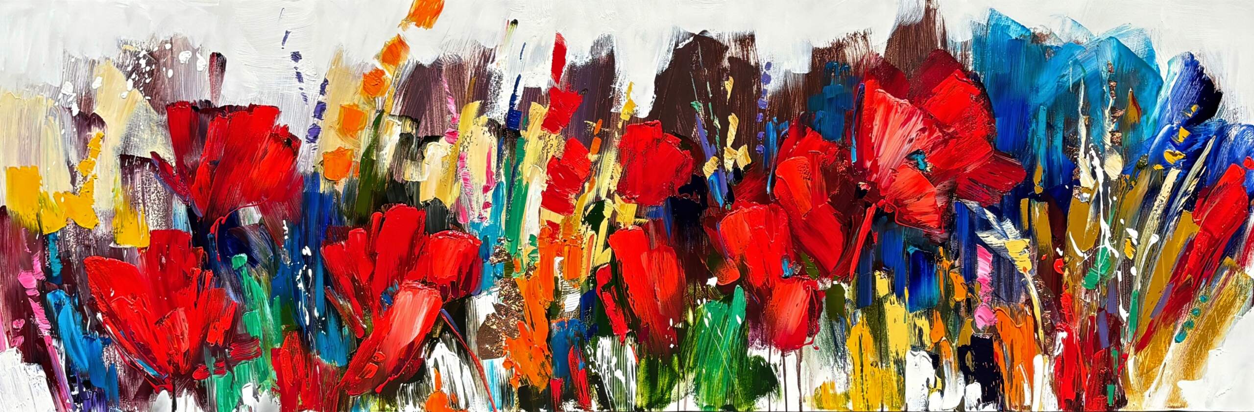 The Whole Event, original modern wildflower painting with copper leaf by Canadian artist Kimberly Kiel at Effusion Art Gallery in Invermere, BC.