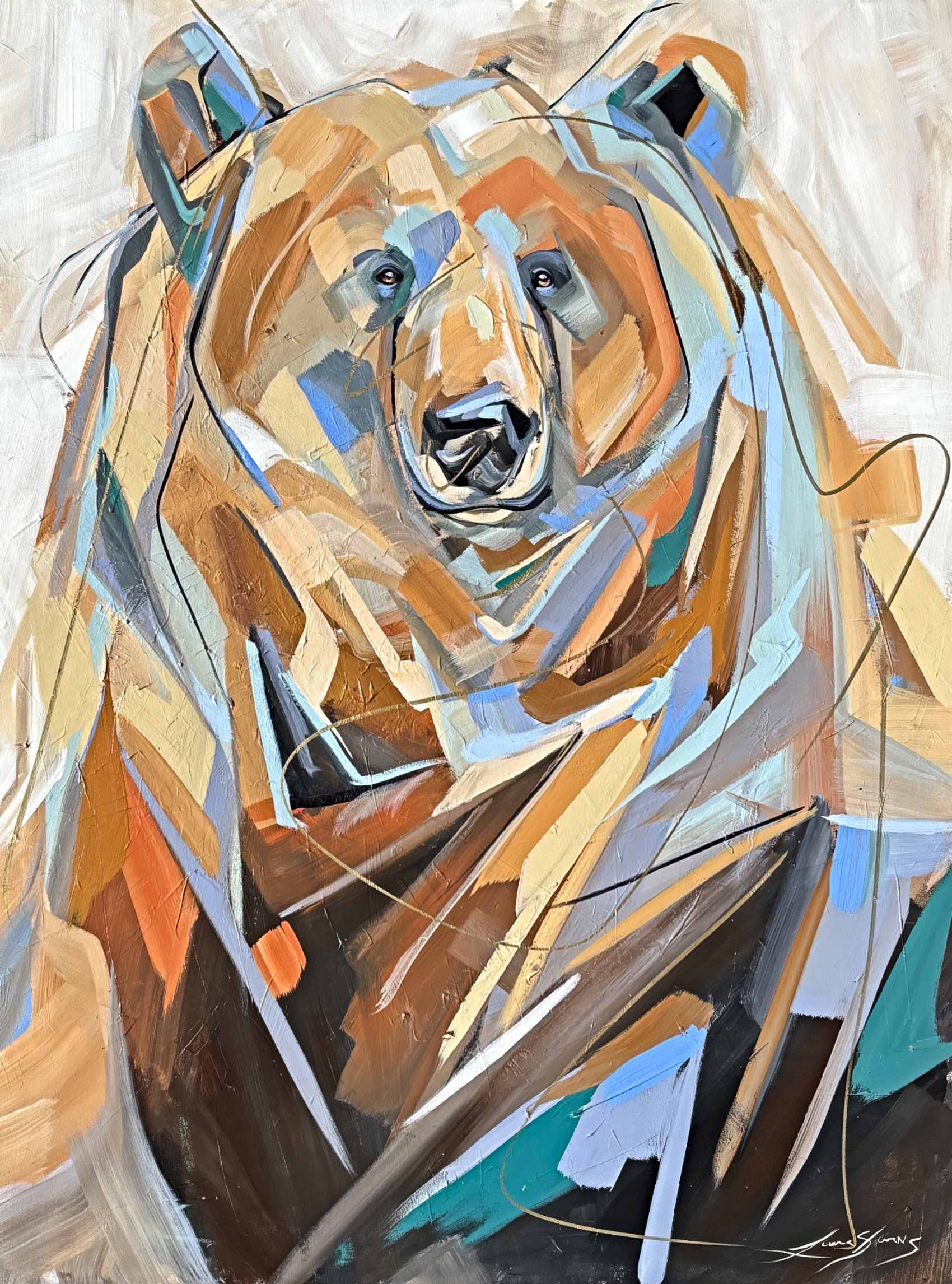 Bluesy, original acrylic bear painting by Canadian artist Laura Stevens at Effusion Art Gallery in Invermere, BC.