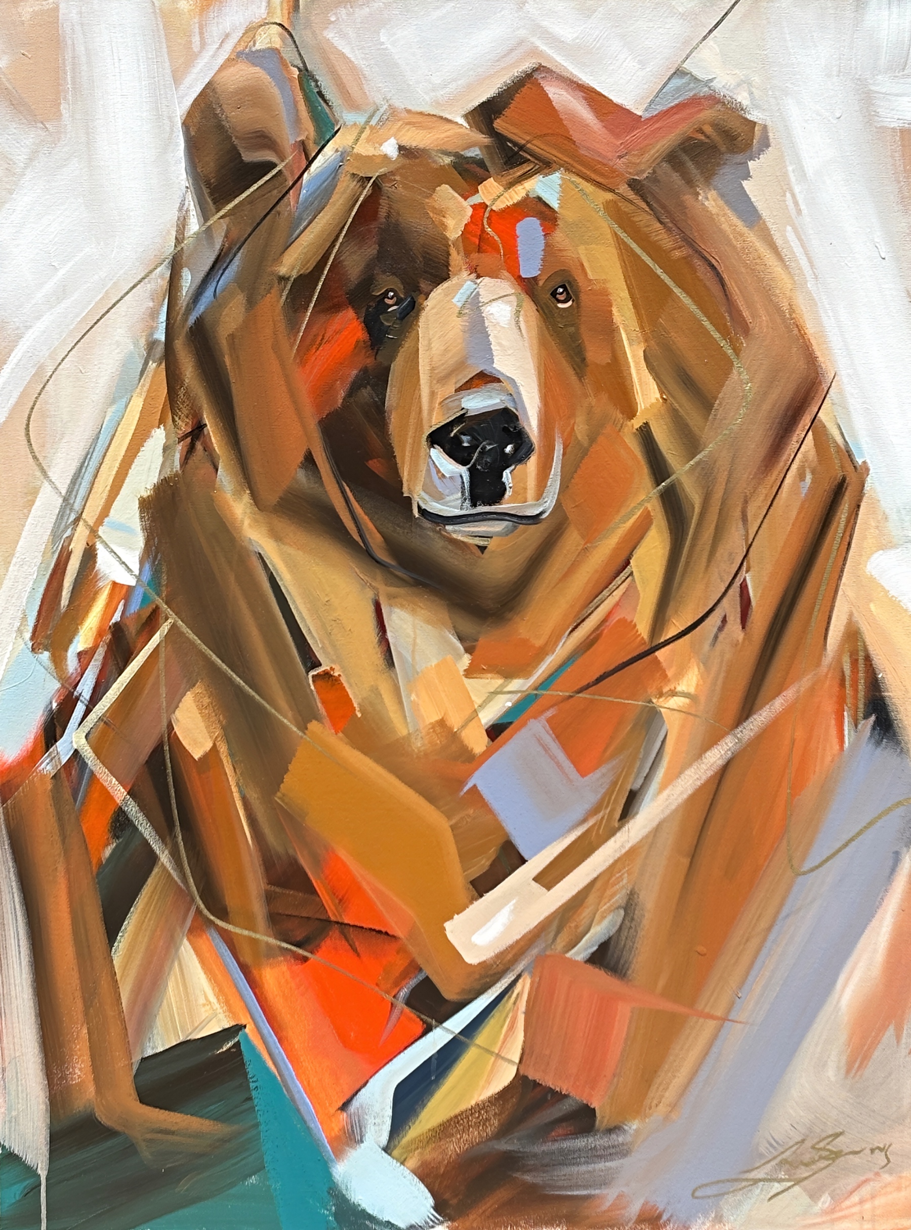 Goldfield, original acrylic bear painting by Canadian artist Laura Stevens at Effusion Art Gallery in Invermere, BC.