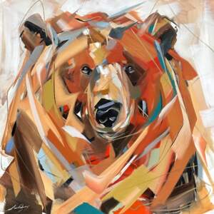 Teal and Vine, original acrylic bear painting by Canadian artist Laura Stevens at Effusion Art Gallery in Invermere, BC.