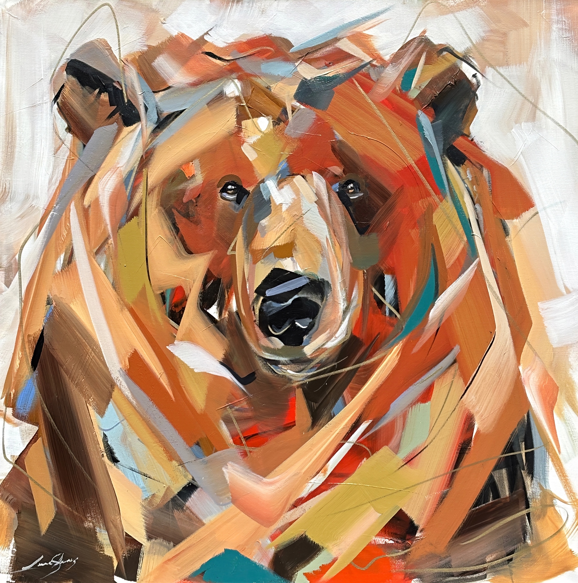 Teal and Vine, original acrylic bear painting by Canadian artist Laura Stevens at Effusion Art Gallery in Invermere, BC.