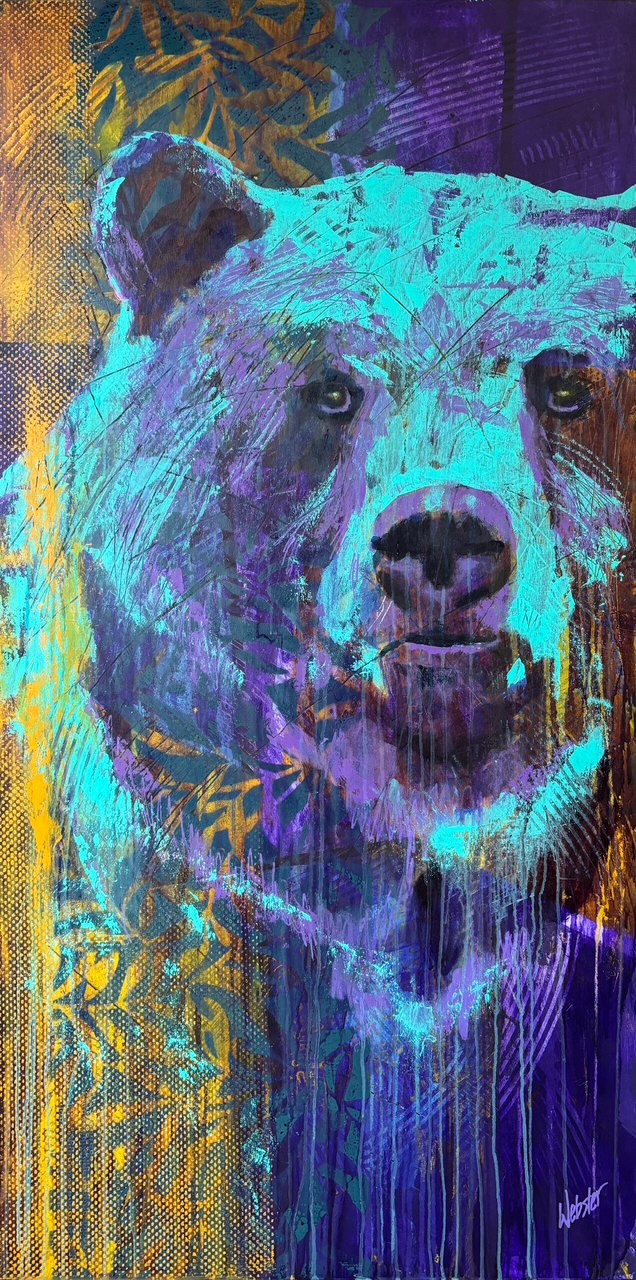 Strength and Wisdom, original acrylic bear painting by Canadian artist John Webster at Effusion Art Gallery in Invermere, BC.