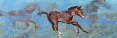 Unbridled Joy, original acrylic horse painting by Canadian artist John Webster at Effusion Art Gallery in Invermere, BC.