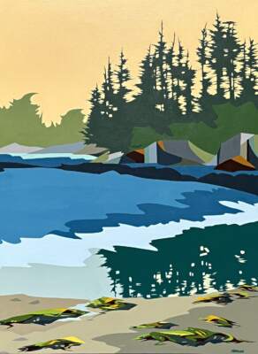 Goodnight Moon Snail, original acrylic landscape painting by Canadian artist Michelle Barkway at Effusion Art Gallery in Invermere, BC.