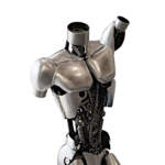 Apollo, original steel robot-inspired male torso sculpture by Canadian metal artist Cory Fuhr at Effusion Art Gallery in Invermere, BC.