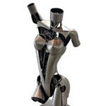 Poetry, original steel robot-inspired female torso sculpture by Canadian metal artist Cory Fuhr at Effusion Art Gallery in Invermere, BC.