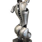 Poetry, original steel robot-inspired female torso sculpture by Canadian metal artist Cory Fuhr at Effusion Art Gallery in Invermere, BC.