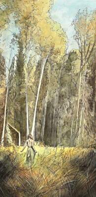 Free Your Mind, original acrylic and marker figurative painting by Canadian artist Michaela Hoppe at Effusion Art Gallery in Invermere, BC.