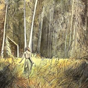 Free Your Mind, original acrylic and marker figurative painting by Canadian artist Michaela Hoppe at Effusion Art Gallery in Invermere, BC.