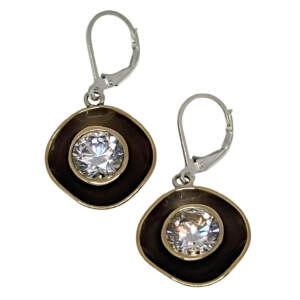 Handmade bronze, sterling silver, and crystal earrings by Canadian artist Karyn Chopik at Effusion Art Gallery in Invermere, BC.