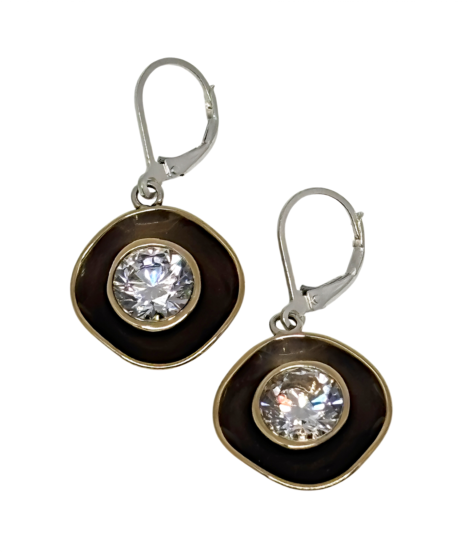 Handmade bronze, sterling silver, and crystal earrings by Canadian artist Karyn Chopik at Effusion Art Gallery in Invermere, BC.