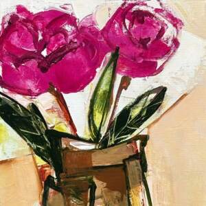 A Vibe, original acrylic pink peony painting by Canadian artist Katie Lois at Effusion Art Gallery in Invermere, BC.