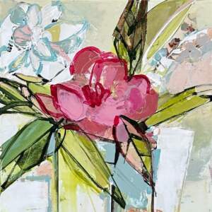 Adorned, original acrylic pink peony painting by Canadian artist Katie Lois at Effusion Art Gallery in Invermere, BC.
