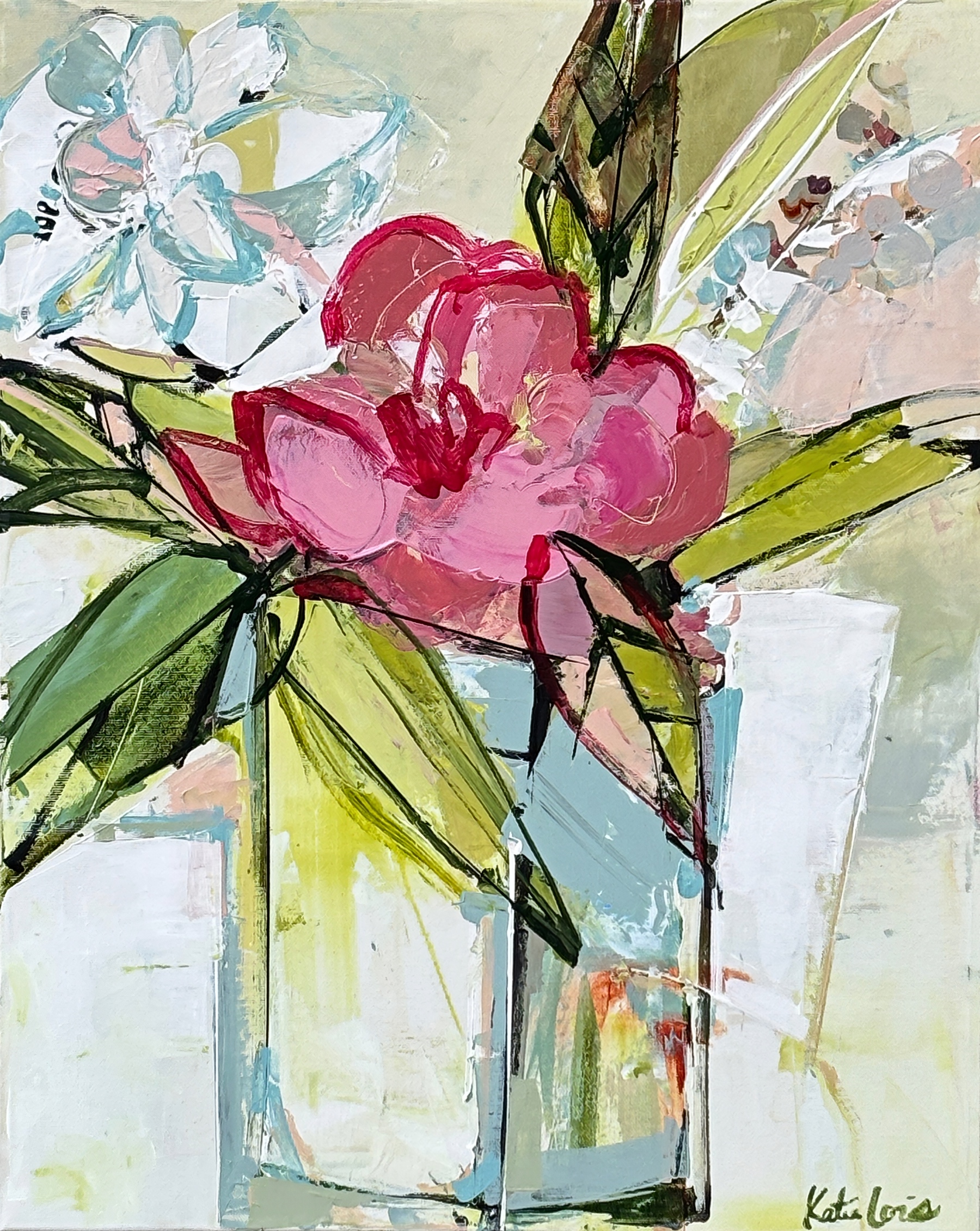 Adorned, original acrylic pink peony painting by Canadian artist Katie Lois at Effusion Art Gallery in Invermere, BC.