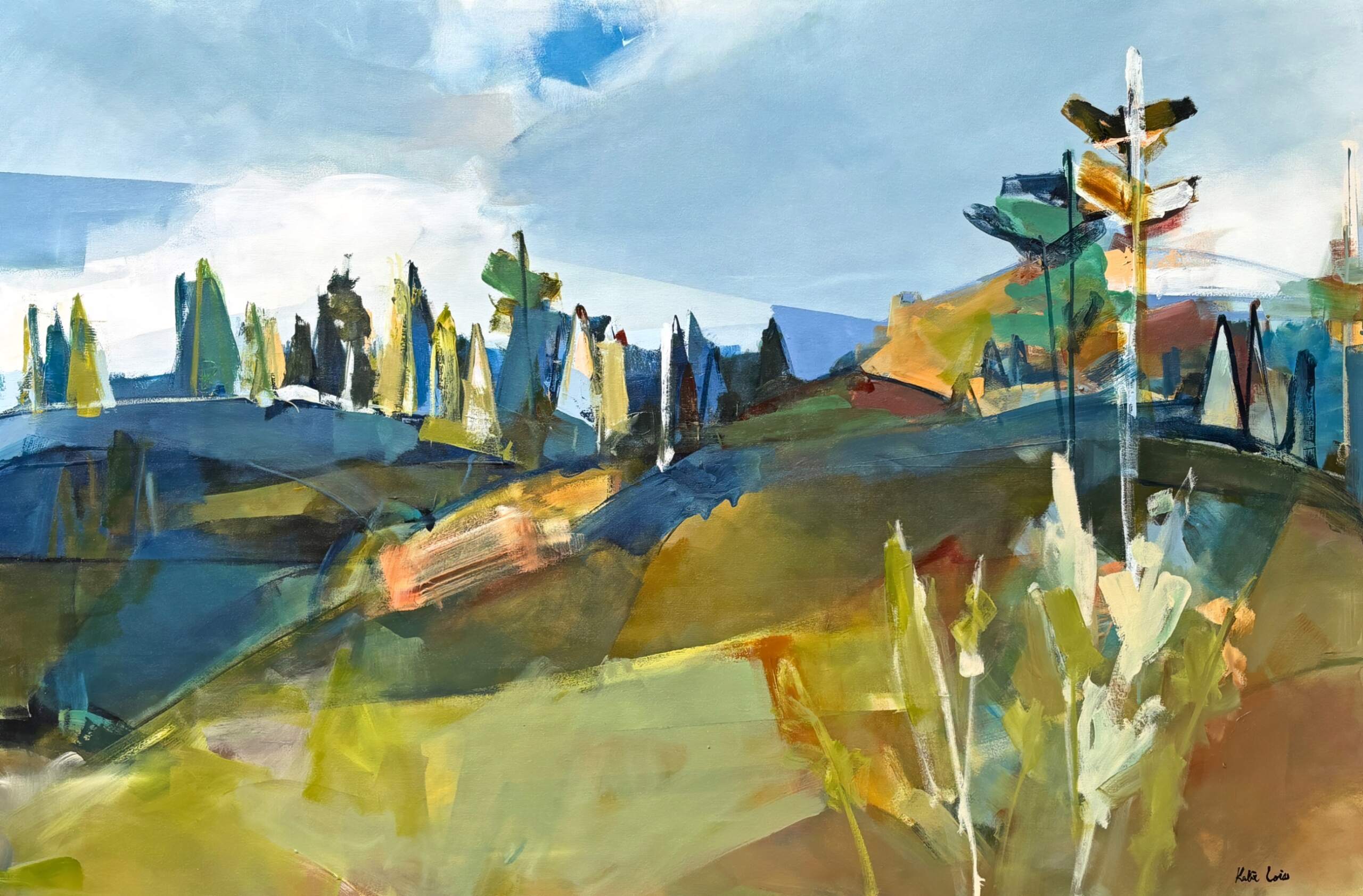 Meet in the Middle, original acrylic landscape painting by Canadian artist Katie Lois at Effusion Art Gallery in Invermere, BC.