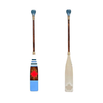 Canada True Paddle 5, one-of-a-kind hand-painted wooden paddle with the Canadian maple leaf by artist Kara Masters at Effusion Art Gallery in Invermere, BC.