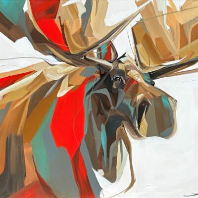 Bossa Nova, original acrylic moose painting by Canadian artist Laura Stevens at Effusion Art Gallery in Invermere, BC.