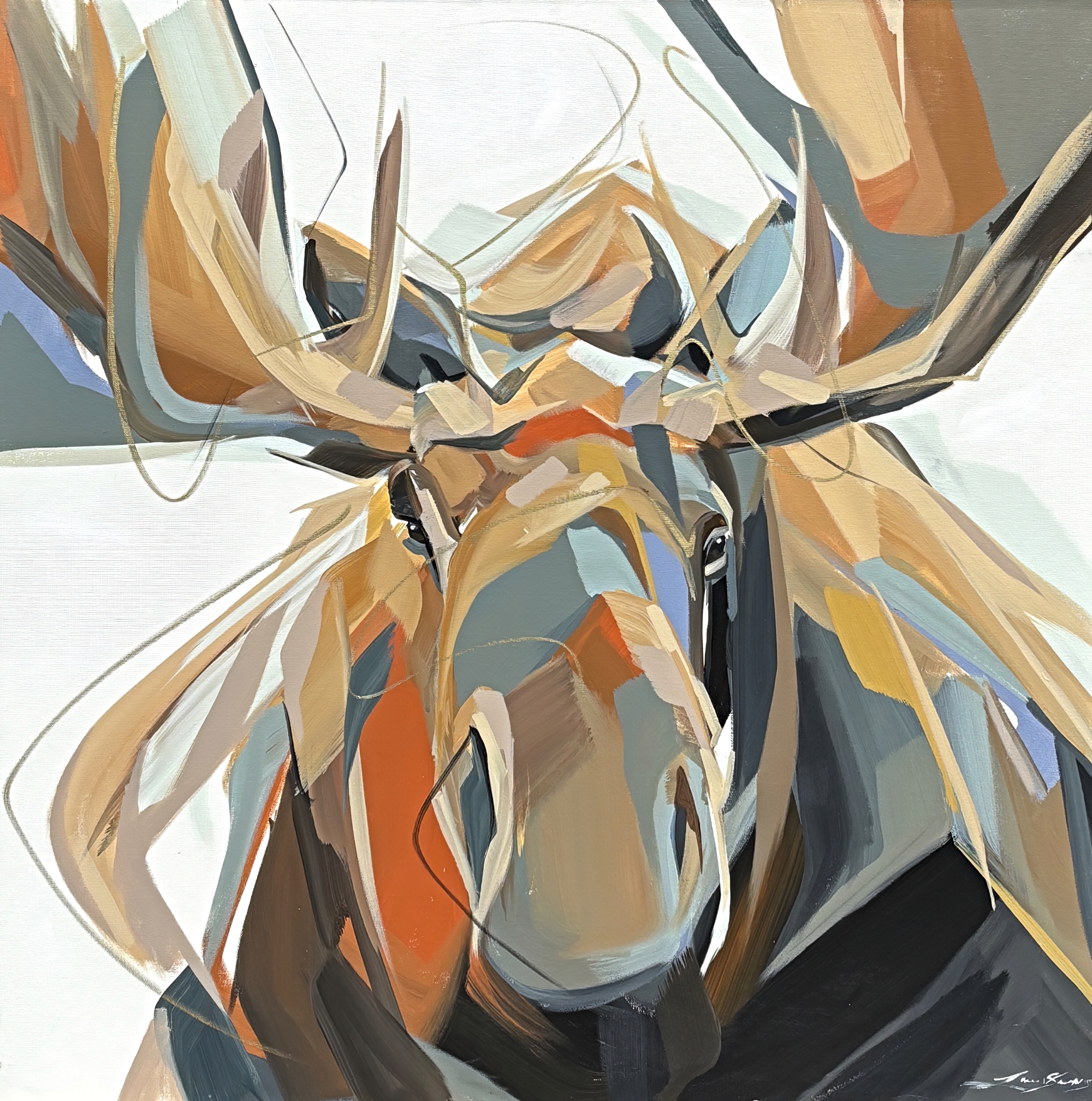 Driftwood,  original acrylic moose painting by Canadian artist Laura Stevens at Effusion Art Gallery in Invermere, BC.