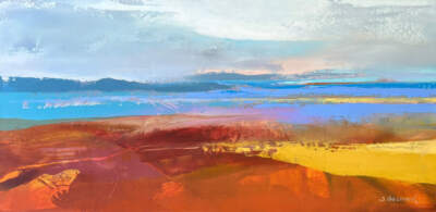 Cerulean Horizon, original acrylic loose landscape painting by Canadian artist Jane Bronsch at Effusion Art Gallery in Invermere, BC.