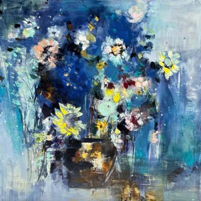 Echoes of Forgotten Conversations, original oil floral painting by Canadian artist Denna Erickson at Effusion Art Gallery in Invermere, BC.