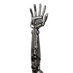 Diamond, original metal robot-inspired arm and hand sculpture by Canadian artist Cory Fuhr at Effusion Art Gallery in Invermere, BC.