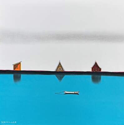 True Blue, original mixed media landscape painting by Canadian artist Natasha Miller at Effusion Art Gallery in Invermere, BC.