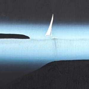 Night Vision, original mixed media painting of a quiet sailboat at night by Canadian artist Cody Pendleton at Effusion Art Gallery in Invermere, BC.