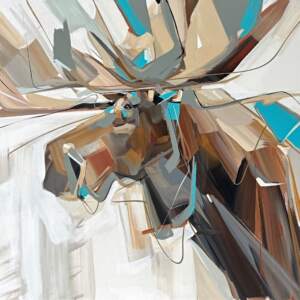 Clear-Eyed, original acrylic moose painting by Canadian artist Laura Stevens at Effusion Art Gallery in Invermere, BC.